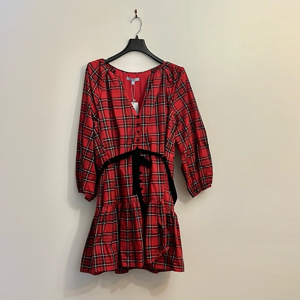 Antonio Melani Karla Plaid Taffeta V-Neck Tie Belt Mini Dress - Picture 9 of 15